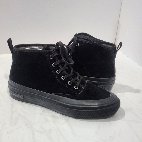 SeaVees Mariners Boots Women's High Top Suede Black Lace Up size 8.5 EUC Men 6.5 - Picture 1 of 10